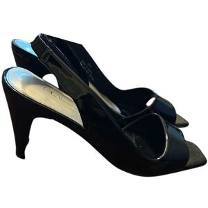 Talbots Black Patent Leather Slingback Peep Toe Heels‎ Women's Size 8N